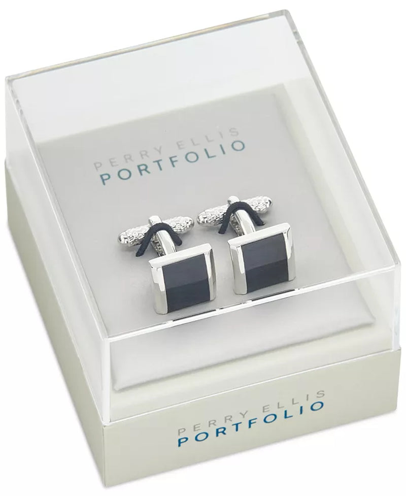 Perry Ellis Silver Black Square Cufflinks