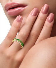 [14K] Gold Emerald (3/4 Ct. T.W.) & Diamond (1/10 Ct. T.W.) Stack Look Double Row Ring