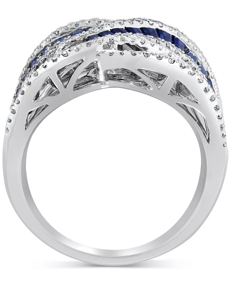 [14K] White Gold Sapphire (3-1/3 Ct. T.W.) & Diamond (5/8 Ct. T.W.) Swirl Statement Ring