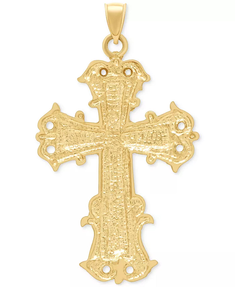 [14K] Gold Two-Tone Textured Inlay Fancy Cross Pendant