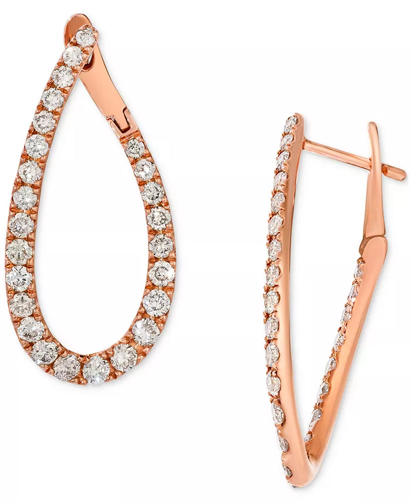 [14K, 1-1/2 Ct. T.W.] Rose Gold Nude Diamond Teardrop Spiral Hoop Earrings