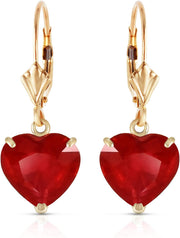 [14K, 10Mm] Solid Gold Rubies Heart Earrings