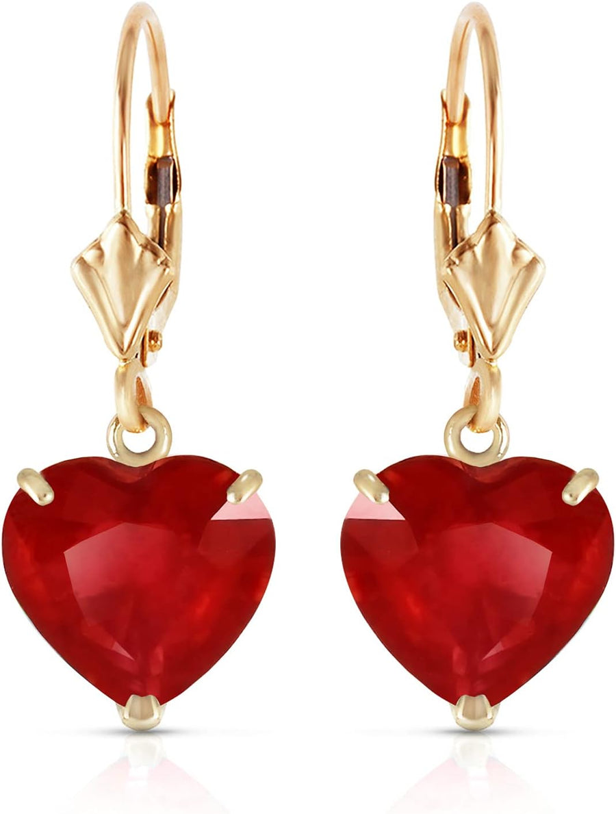 [14K, 10Mm] Solid Gold Rubies Heart Earrings