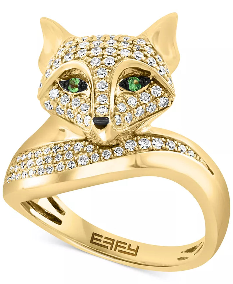 [14K, 3/8 Ct. T.W] Gold & Diamond & Tsavorite Accent Fox Ring