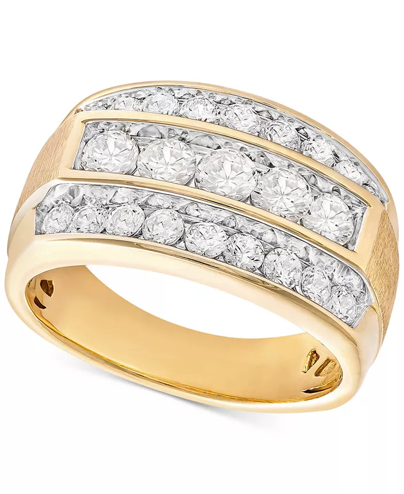 [10K, 2 Ct. T.W.] Gold Men's Diamond Linear Cluster Ring