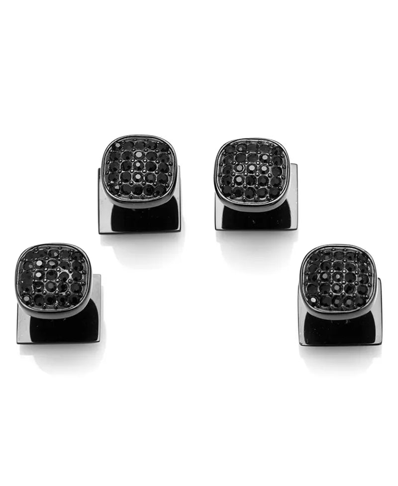 Mens Pave 4 Piece Black Plated Studs Set