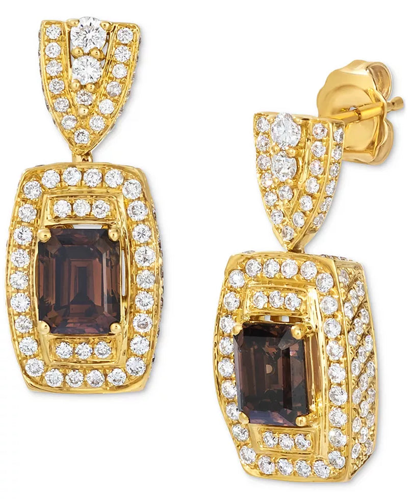 [18K, 3-3/8 Ct. T.W.] Gold Chocolate Diamond & Vanilla Diamond Dimensionally Framed Drop Earrings