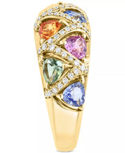 [14K] Gold  Multi-Sapphire (2-3/8 Ct. T.W.) & Diamond (1/5 Ct. T.W.) Openwork Ring