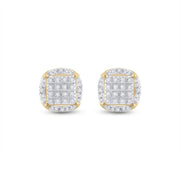 10Kt Yellow Gold Mens round Diamond Circle Cluster Earrings 1/5 Cttw