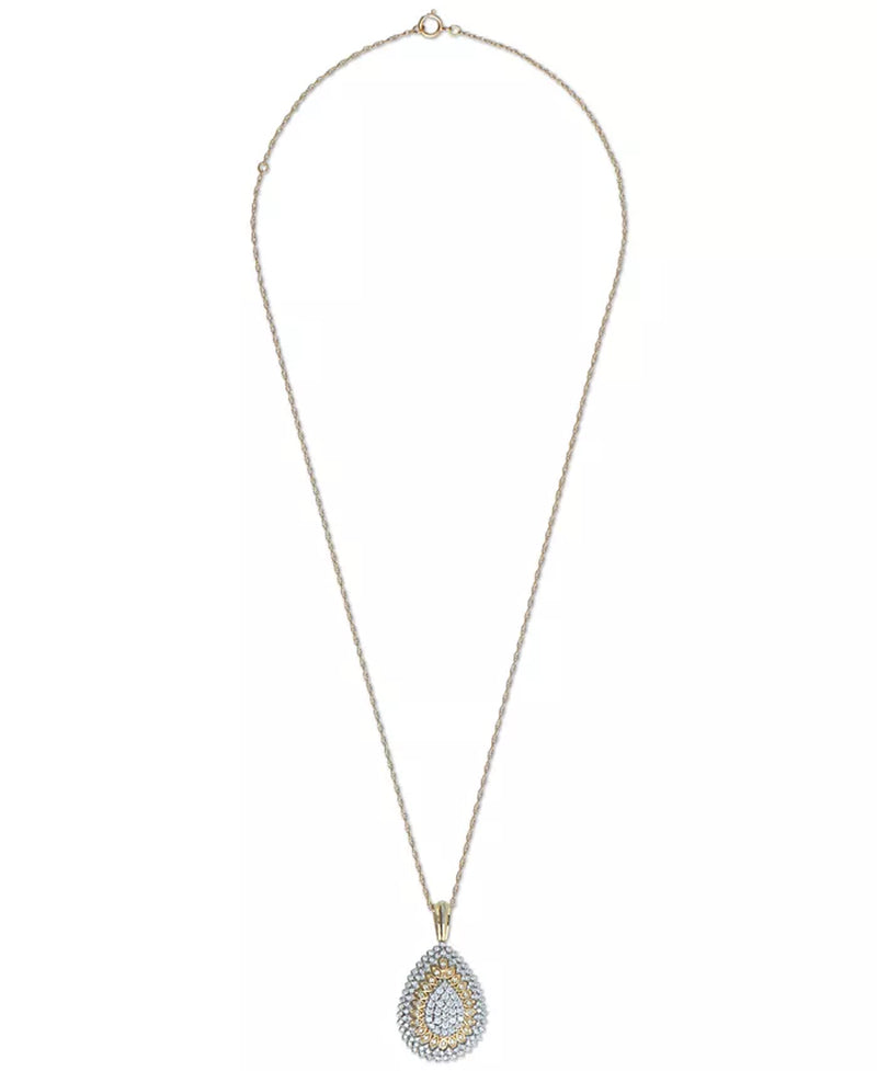 [14K, 1 Ct. T.W.] Two-Tone Gold Diamond Teardrop Cluster Pendant