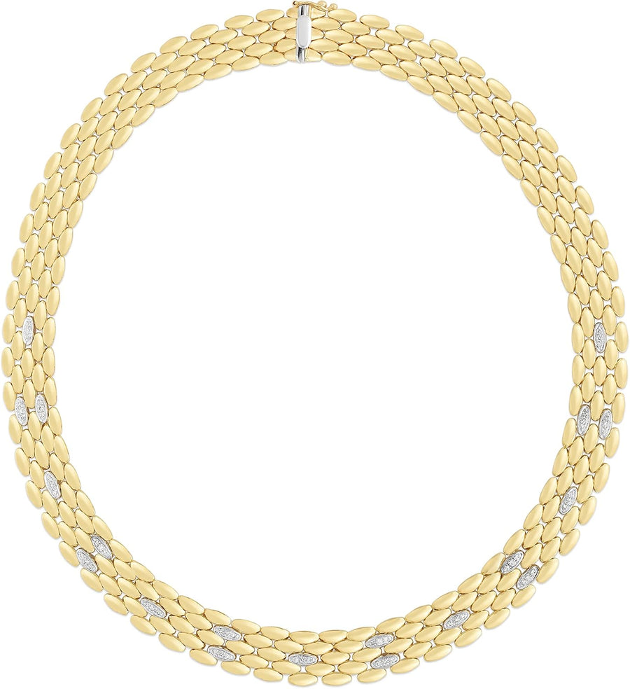 [14K, .57Ct] Two-Tone Gold Diamond Panther 18" Necklace With Clasp