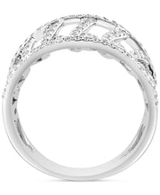 [14K, 3/4 Ct. T.W] White Gold Diamond Openwork Curved Ladder Ring