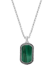 Sterling Silver Mens Malachite Dog Tag 22" Pendant