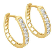 Solid Yellow Gold Channel Set Hoops Earrings