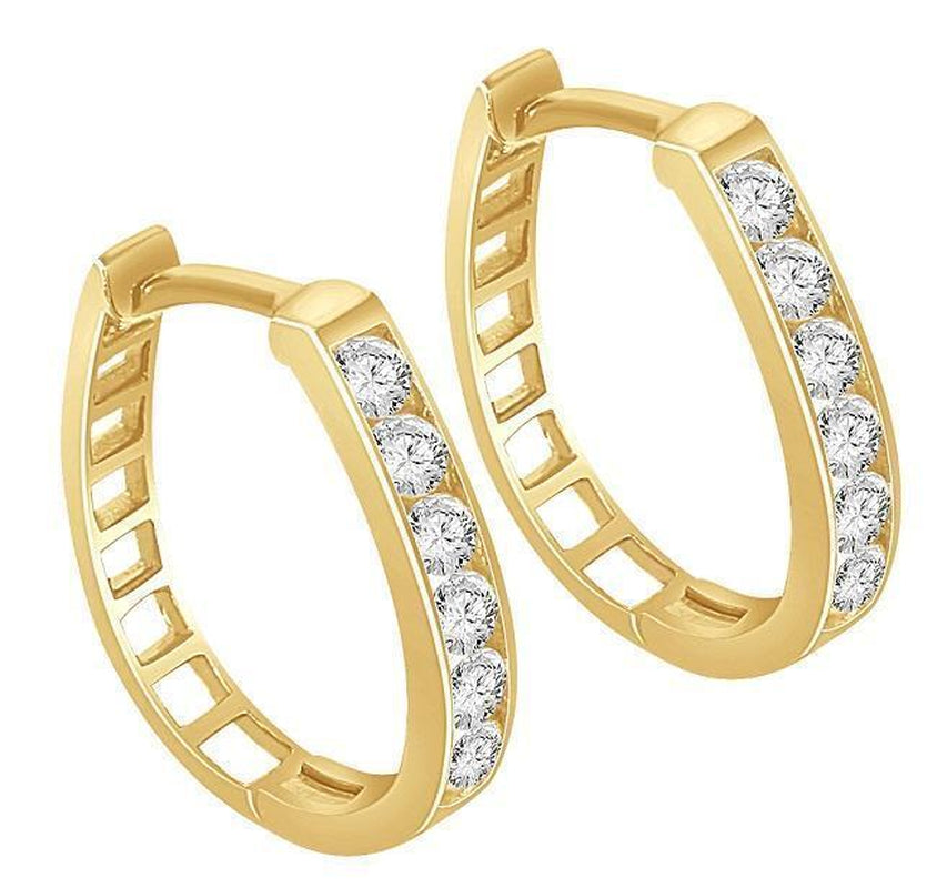 Solid Yellow Gold Channel Set Hoops Earrings