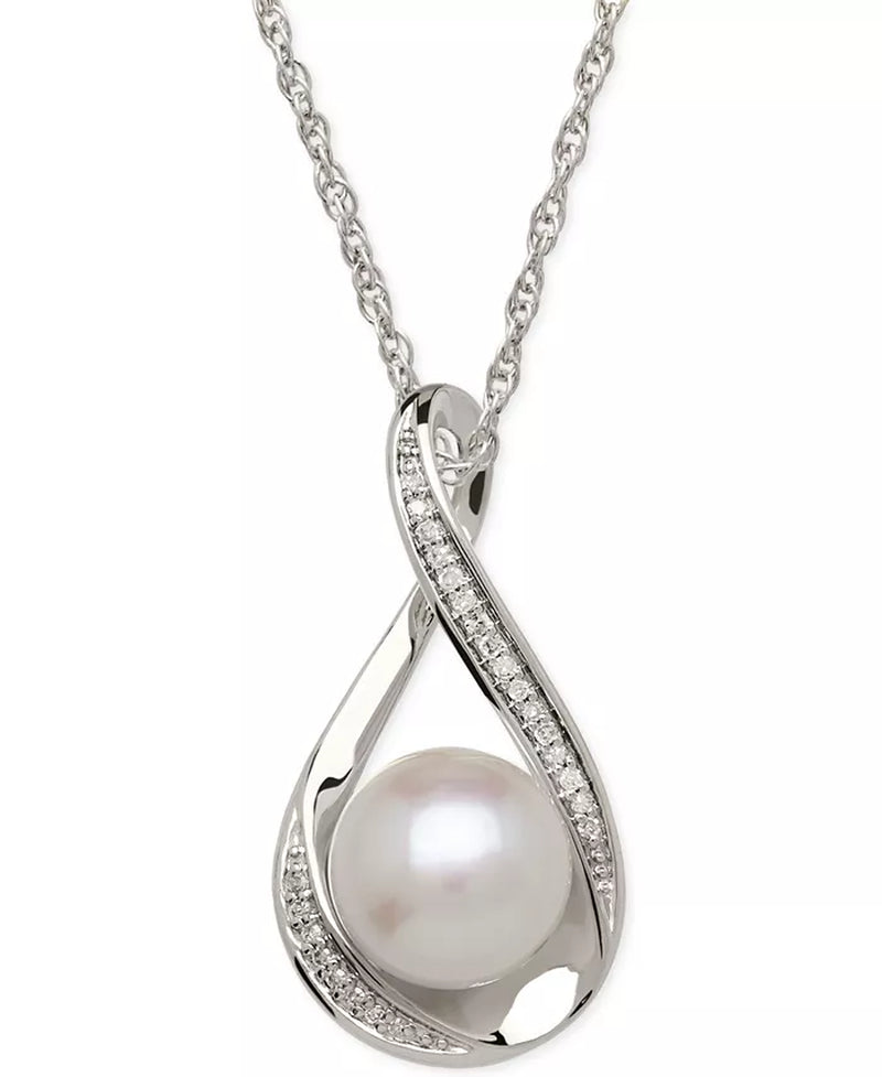 [14K] Gold Cultured Freshwater Pearl & Diamond Accent Pendant Necklace