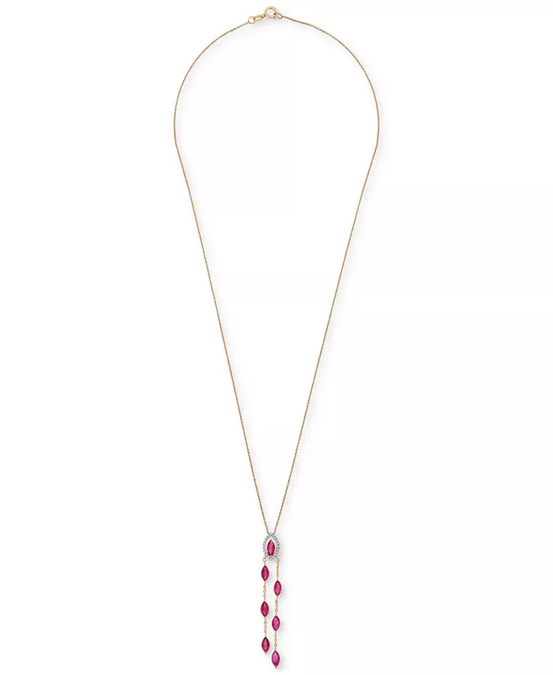 Ruby (2-1/3 Ct. T.W.) & Diamond (1/10 Ct. T.W.) Navette Dangling Chain 18" Pendant Necklace in 14K Gold