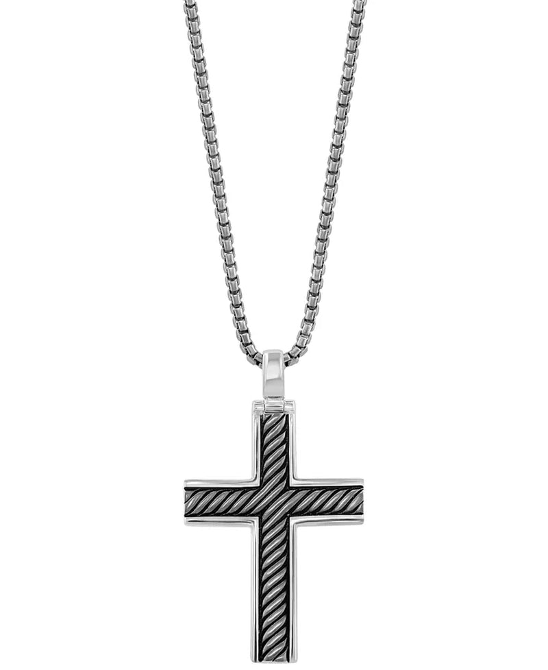 Men's Sterling Silver & Black Rhodium Cross 22" Pendant Necklace