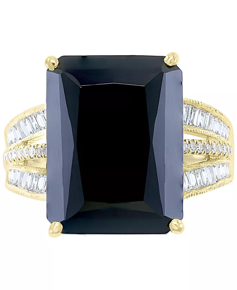 [14K, 3/8 Ct. T.W.] Gold Onyx & Diamond Statement Ring 