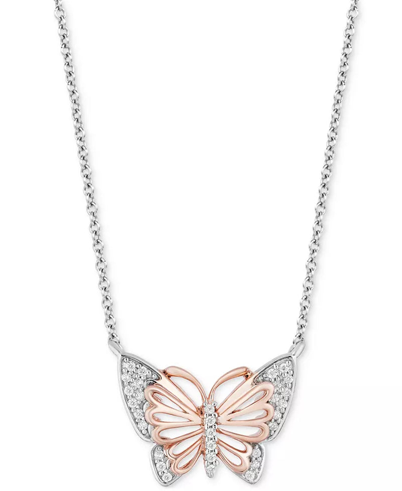 [10K, 1/10 Ct. T.W.] Sterling Silver Rose Gold Diamond Mulan Butterfly Pendant