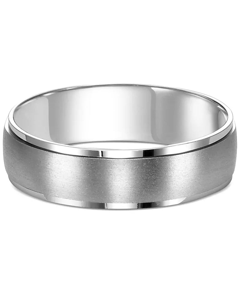 Platinum Men's Low Dome Brushed Finish Comfort Fit Wedding Band