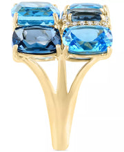 [14K] Gold  Blue Topaz (11-3/4 Ct. T.W.) & Diamond (1/6 Ct. T.W.) Cluster Statement Ring