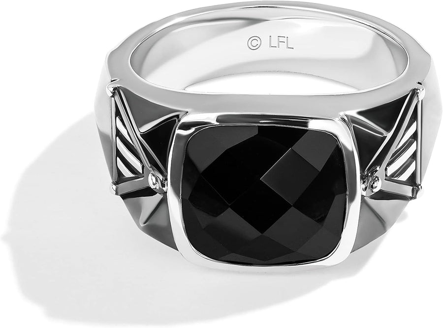 Dark Armor Men's Sterling Silver with Black Rhodium Onyx Ring