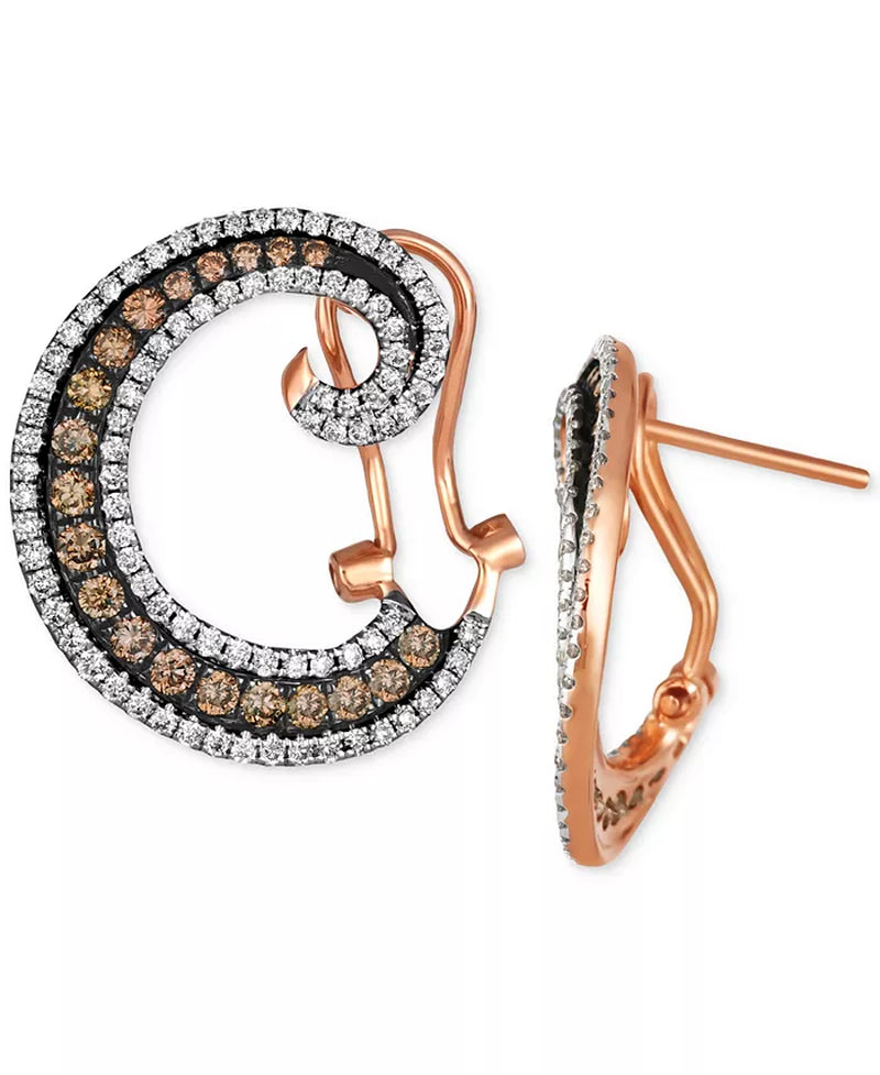 [14K, 1-3/8 Ct. T.W.] Rose Gold Chocolate Diamond & Vanilla Diamond Spiral Hoop Earrings