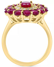 [14K] Gold Ruby (4-1/3 Ct. T.W.) & Diamond (1/5 Ct. T.W.) Flower Ring