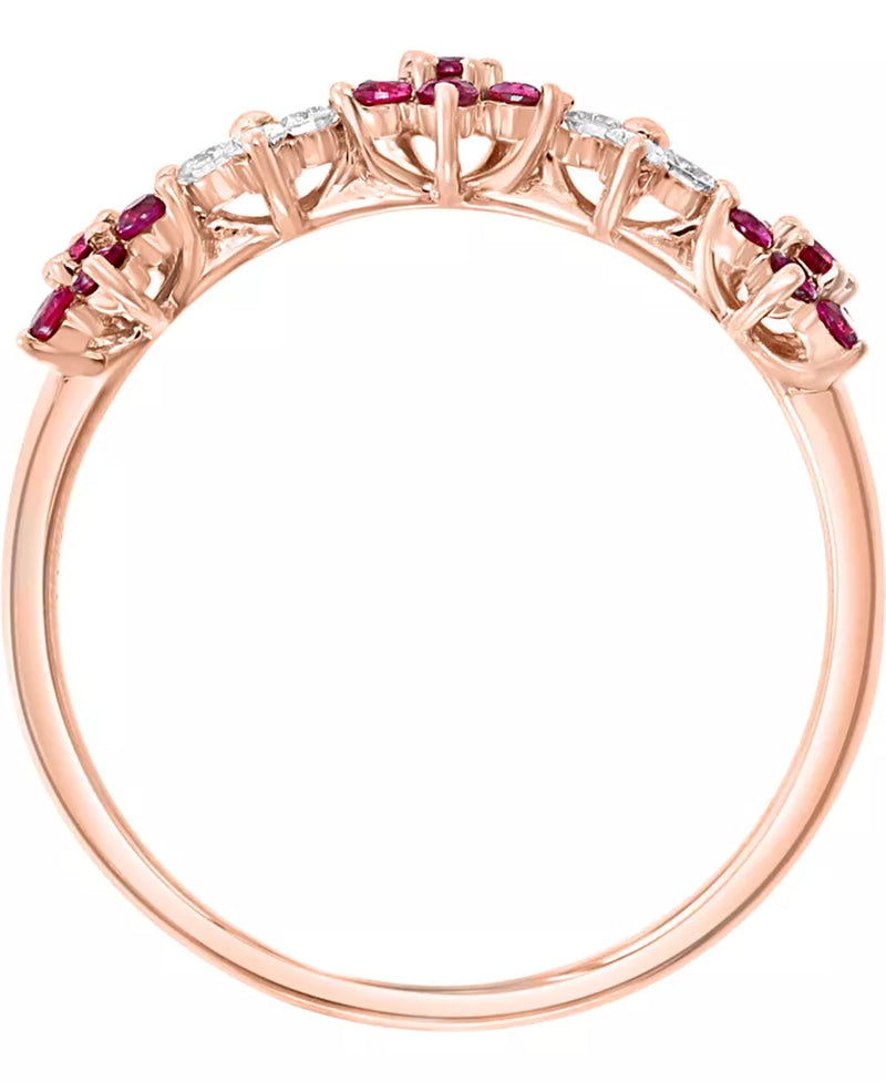 Ruby (3/8 Ct. T.W.) & Diamond (1/6 Ct. T.W.) Flower Band in 14K Rose Gold