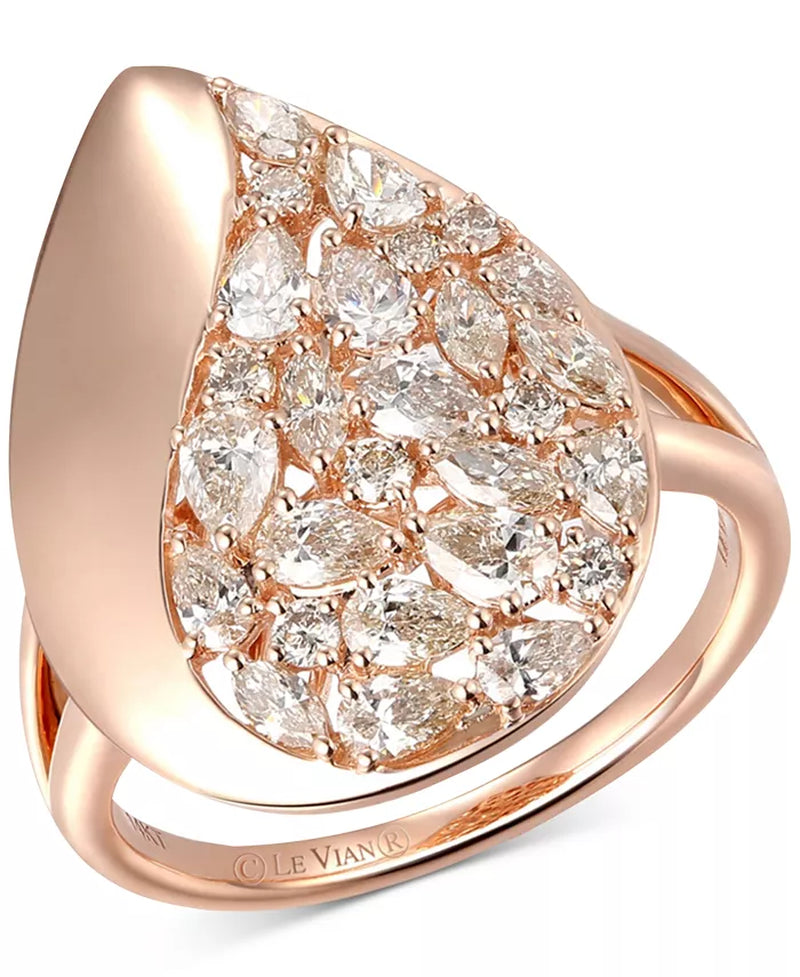 [14K, 1-1/4 Ct. T.W.] Rose Gold Nude Diamond Teardrop Mixed Cut Cluster Ring