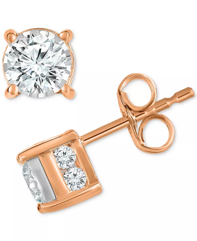 [14K, 1 Ct. T.W.] White, Yellow or Rose Gold Diamond Stud Earrings