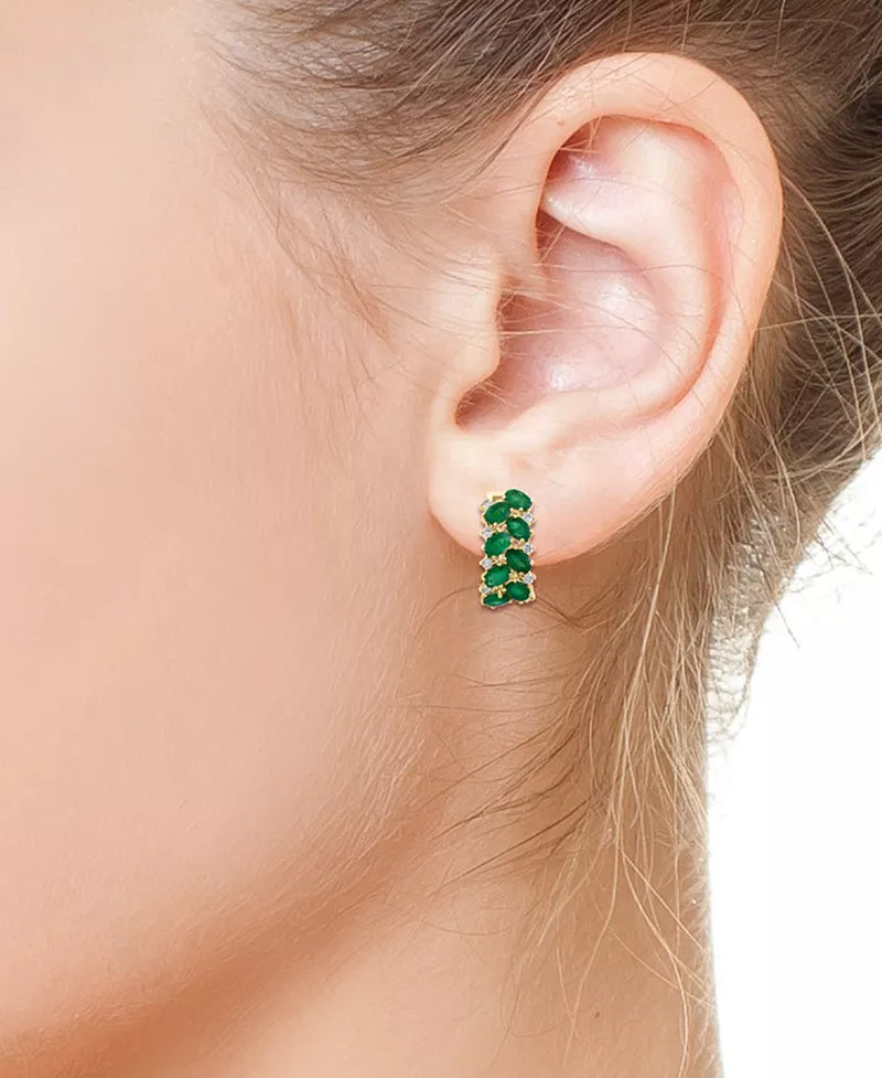 [14K] Gold Emerald (6-3/4 Ct. T.W.) & Diamond (5/8 Ct. T.W.) Statement Earrings