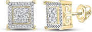 [14K, 1/2 Cttw] Yellow Gold Mens Round Diamonds With Square Stud Earrings 