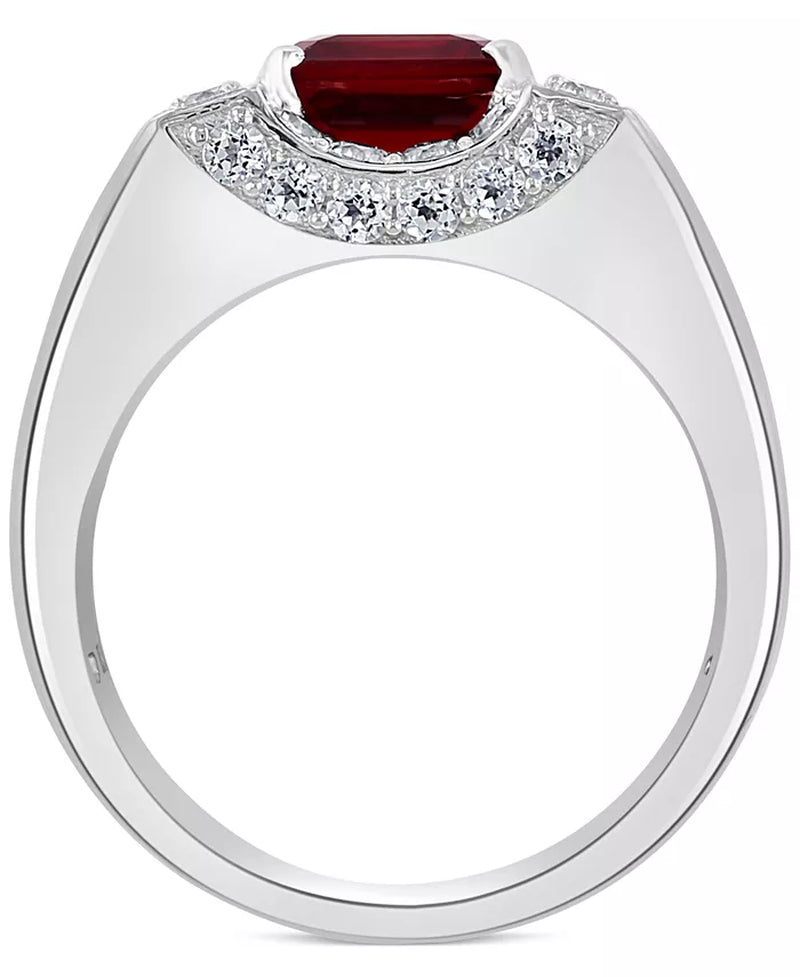 [1-3/8 Ct. T.W.] Sterling Silver Rhodolite Garnet (3 Ct. T.W.) & White Sapphire Ring