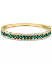 [14K, 4-1/2 Ct. T.W.] Gold Emerald White Sapphire (1-1/3 Ct. T.W.) & Diamond (1/6 Ct. T.W.) Bangle Bracelet