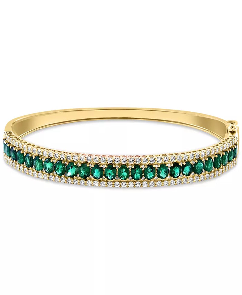 [14K, 4-1/2 Ct. T.W.] Gold Emerald White Sapphire (1-1/3 Ct. T.W.) & Diamond (1/6 Ct. T.W.) Bangle Bracelet