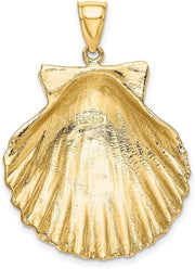 [14K] Gold Scallop Shell Pendant Necklace Textured Measures 38X29.6Mm Wide 5.6Mm Thick