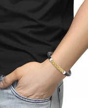 [18K] Yellow Gold over Sterling Silver Braided Leather Bracelet
