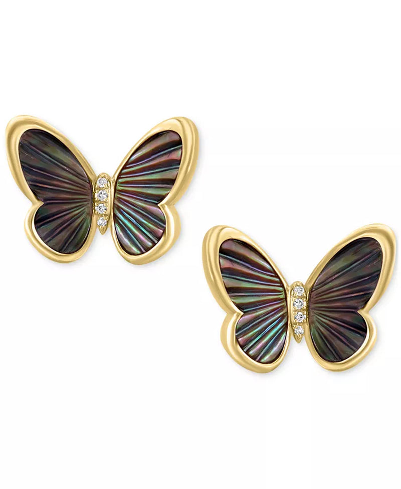 EFFYÂ® Mother of Pearl & Diamond Accent Butterfly Stud Earrings in 14K Gold