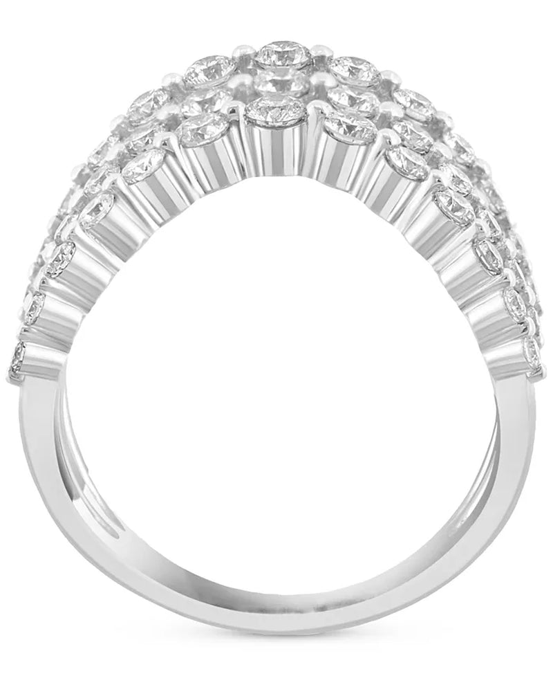 [14K, 1-1/5 Ct. T.W.] White Gold  Diamond Triple Row Contour Ring