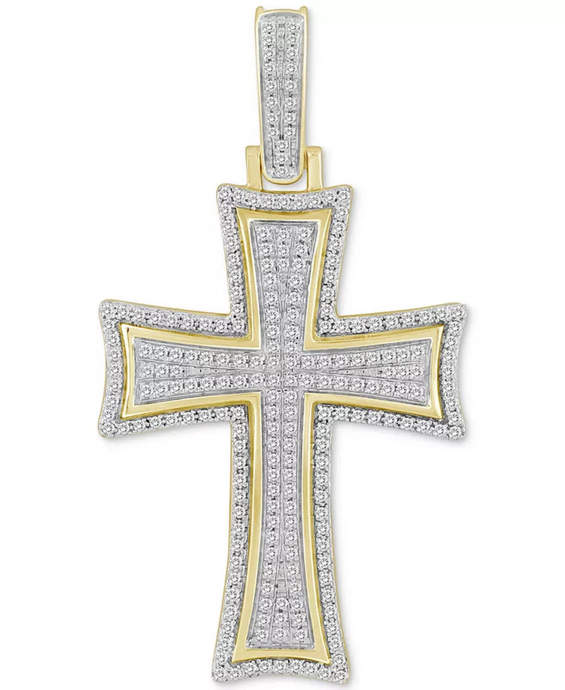 [10K, 1/2 Ct. T.W] Gold Men's Diamond Pavã© Flared Cross Pendant