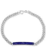 Sterling Silver Men's Lapis Lazuli Bar Curb Link Bracelet