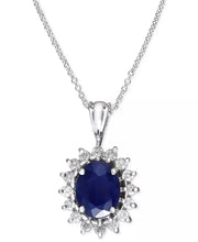 [14K] Yellow Gold Sapphire (1-9/10 Ct. T.W.) & Diamond (3/8 Ct. T.W.) Oval Necklace