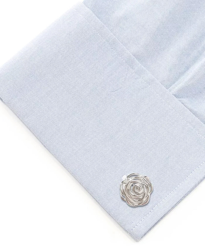 Sterling Silver Rhodium Plated Rose Cufflinks