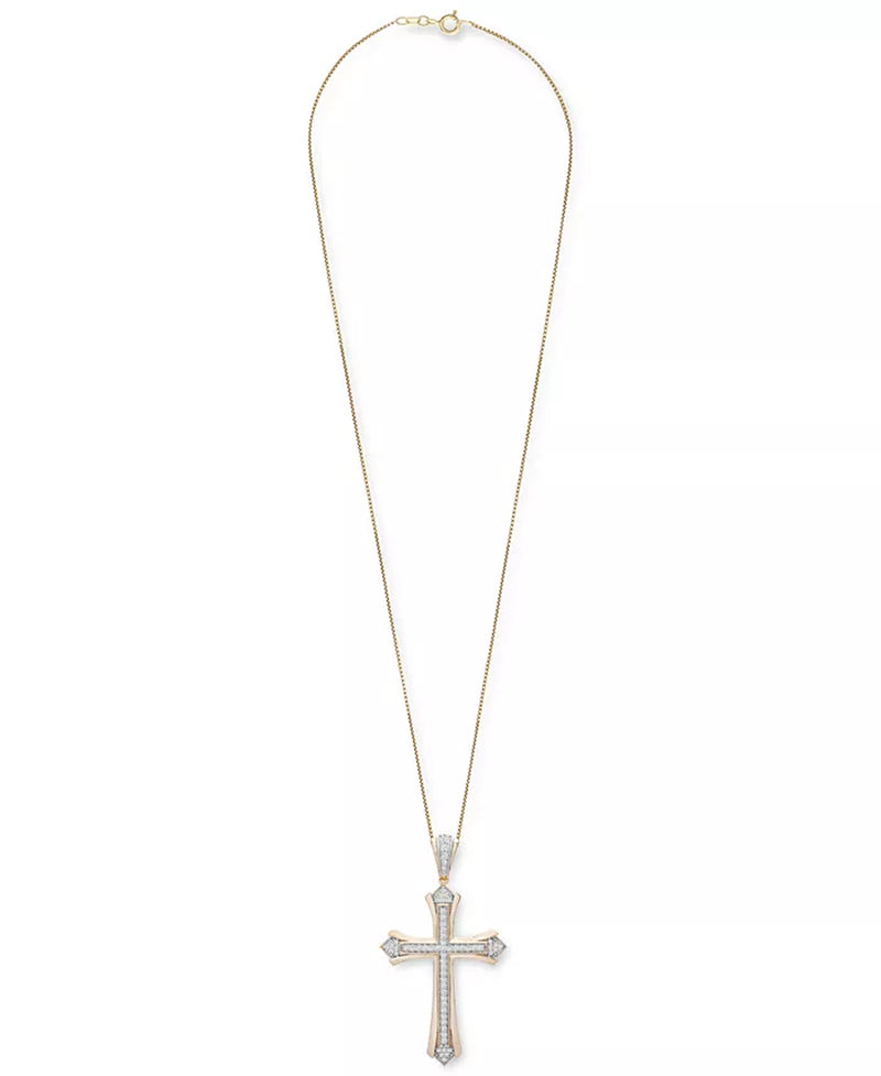 [14K, 1/2 Ct. T.W.] Gold-Plated Sterling Silver Diamond Cross Pendant