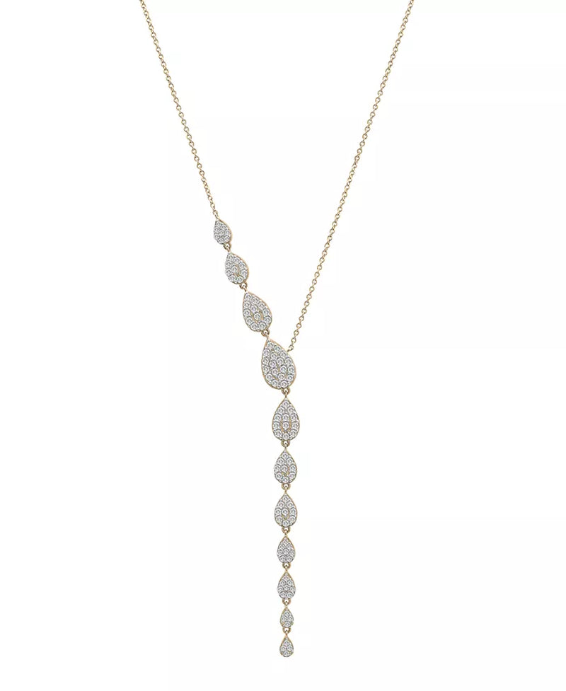 [14K, 1 Ct. T.W.] White Gold Diamond Asymmetric Lariat Necklace