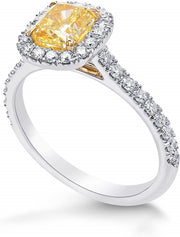 [18K, 1.54Ct] White Yellow Gold Diamond Halo Engagement Ring