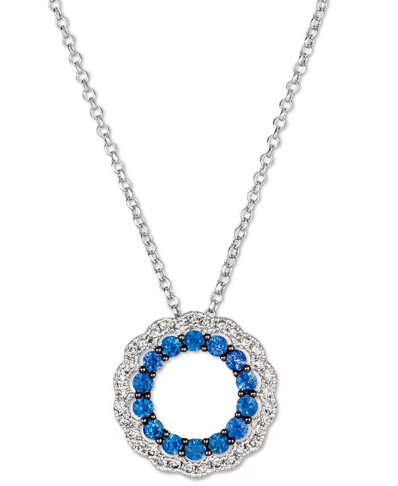 [14K] White Gold Blueberry Sapphire (7/8 Ct. T.W.) & Nude Diamond (1/3 Ct. T.W.) Circle 19" Pendant