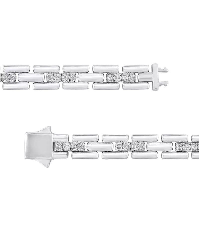 [1/2 Ct. T.W.] Sterling Silver & Diamonds Men's Bracelet